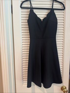 Bloomingdales’s exclusive Aqua Black Scallop V-Neck Spaghetti Strap Dress